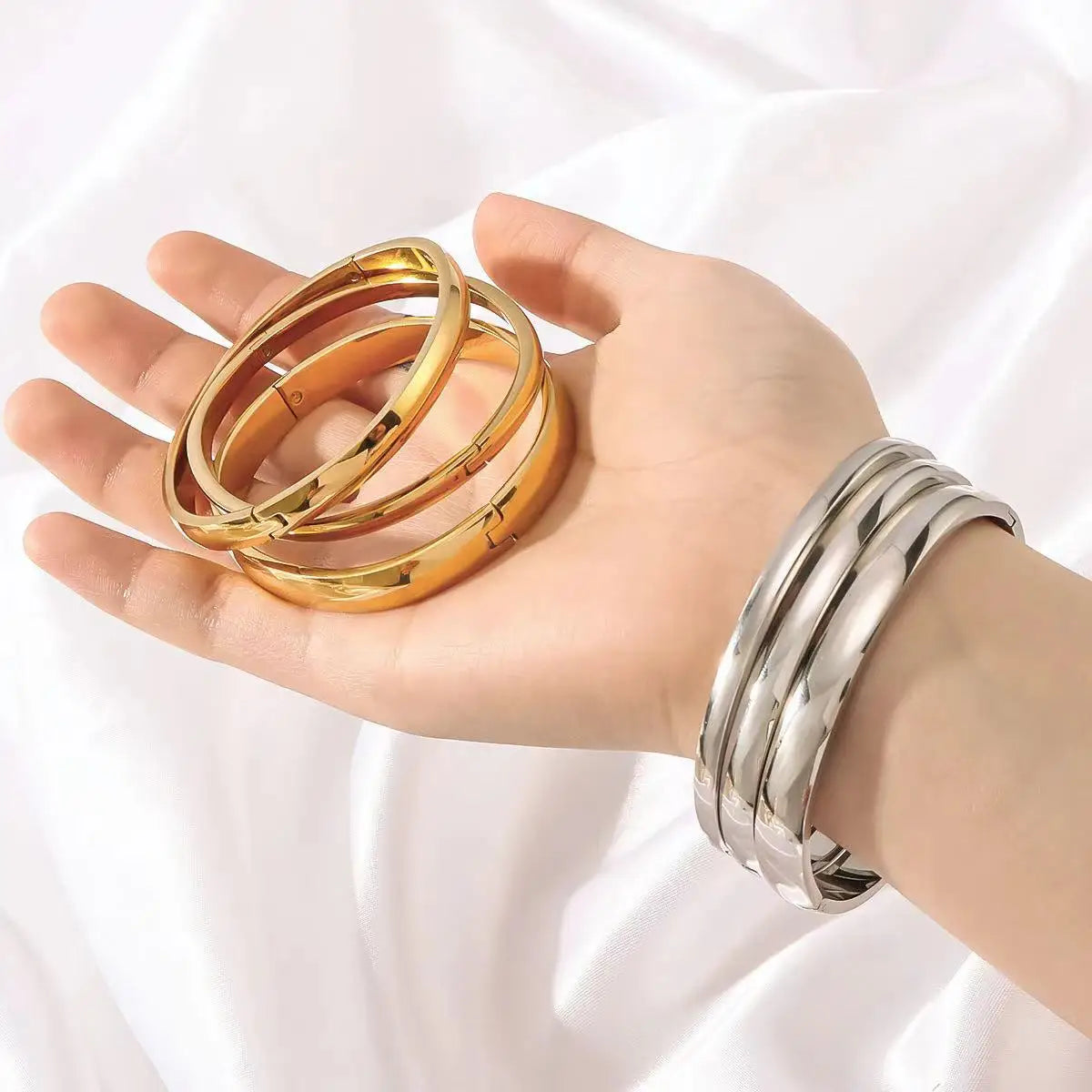Minimalist Stainless Steel Pure Gold Plated Plain Pattern Bracelet for Women Simple Stackable Bracelets unisex