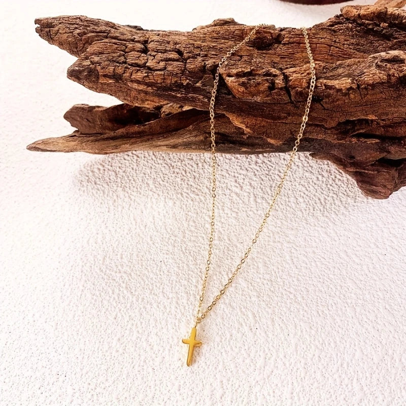 Personalized Minimalist Style Gold Color Cross Pendant Necklace Ladies Fashion Trend
