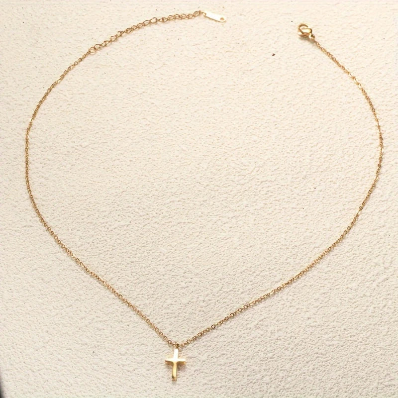 Personalized Minimalist Style Gold Color Cross Pendant Necklace Ladies Fashion Trend