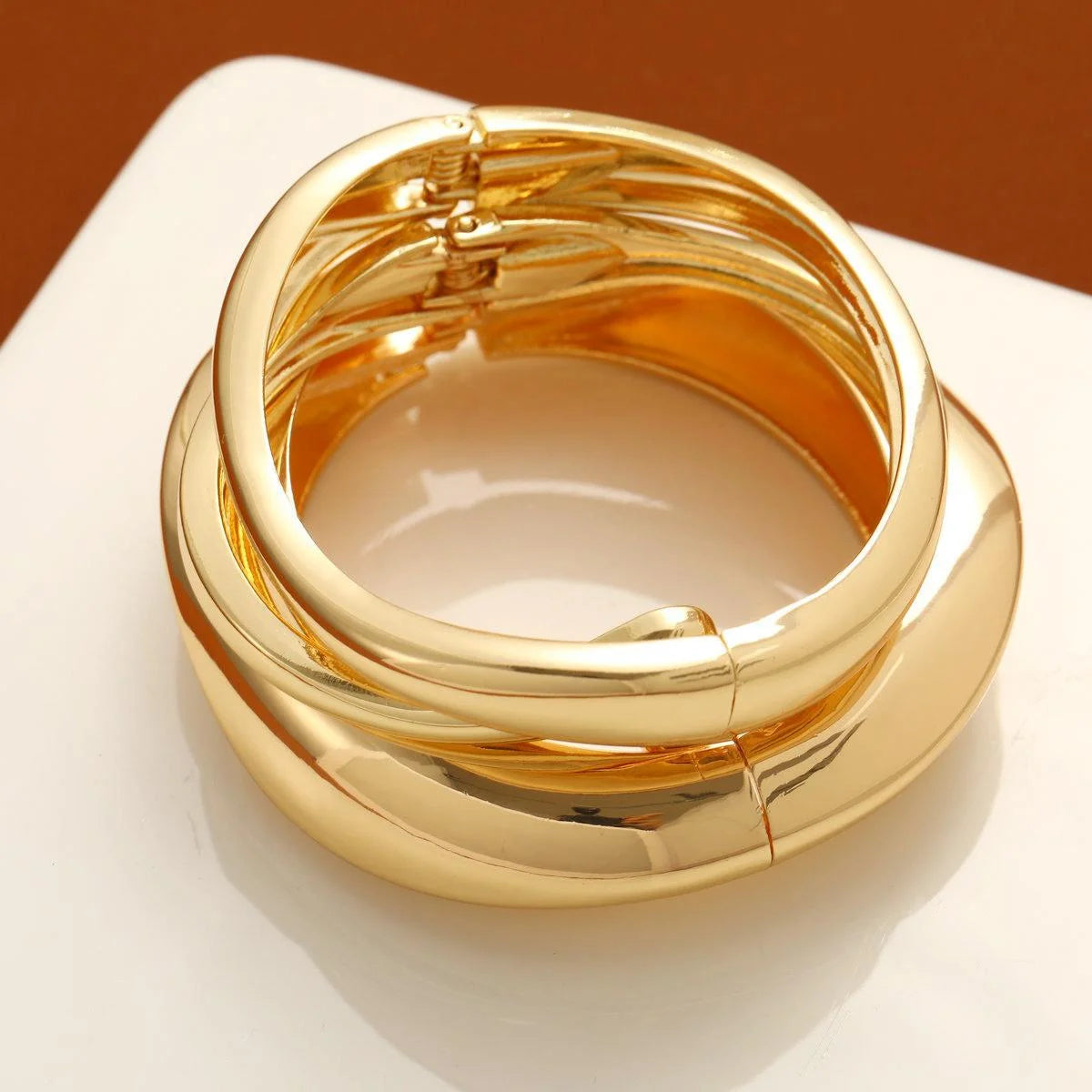 Gold Color Minimalist Chunky Bracelets For Women Fashion Elegant WaterProof Design Open Cuff Bangles Set Retro Jewelry Gifts