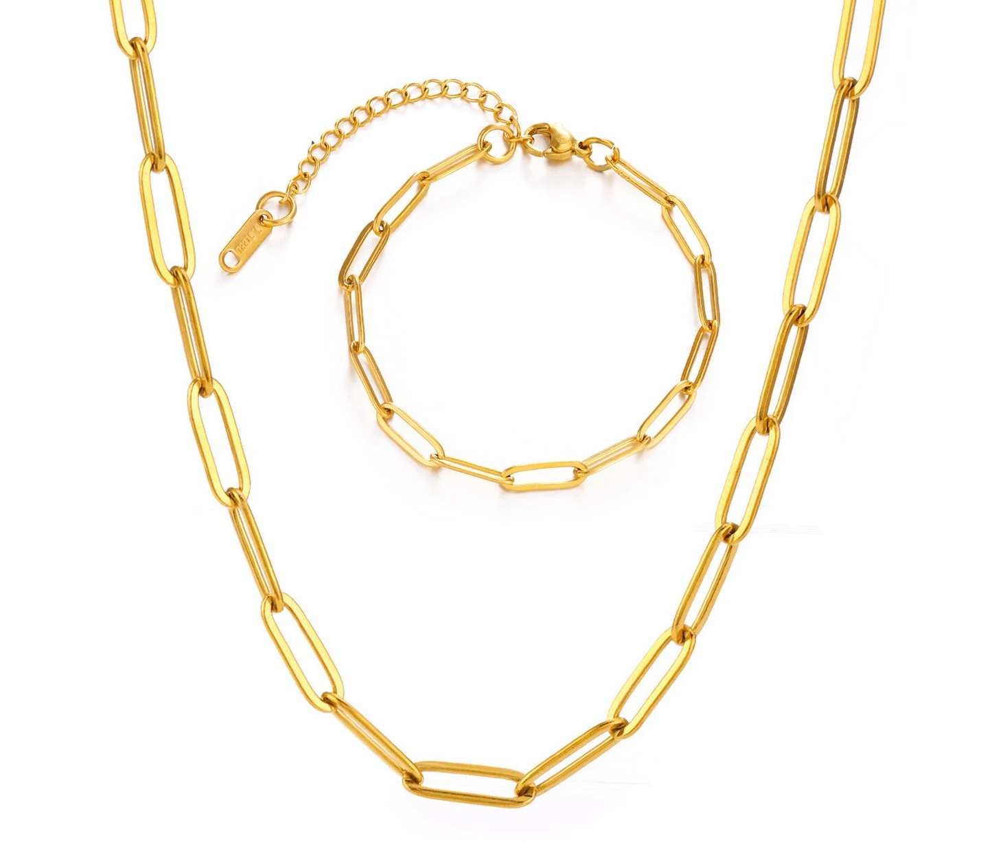 Minimalist Gold Color paper clip Necklace+Bracelet