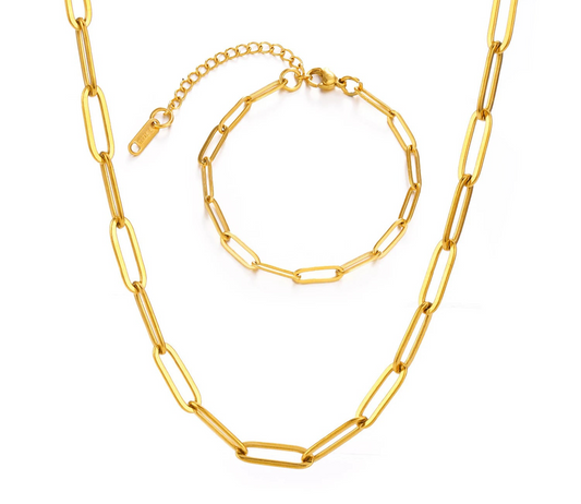 Minimalist Gold Color paper clip Necklace+Bracelet