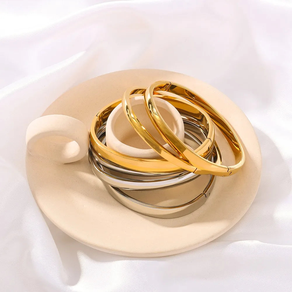Minimalist Stainless Steel Pure Gold Plated Plain Pattern Bracelet for Women Simple Stackable Bracelets unisex