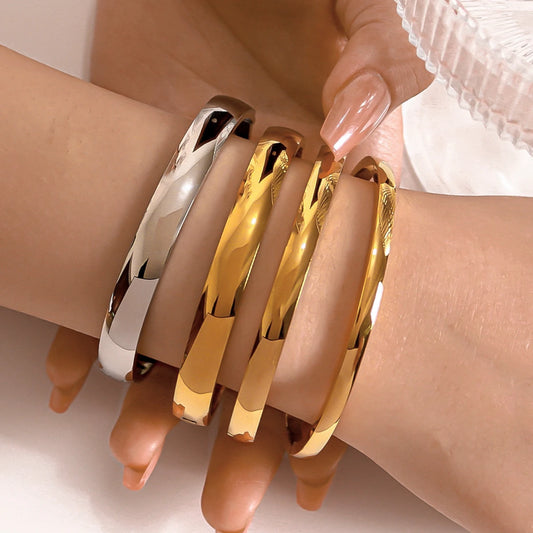 Minimalist Stainless Steel Pure Gold Plated Plain Pattern Bracelet for Women Simple Stackable Bracelets unisex