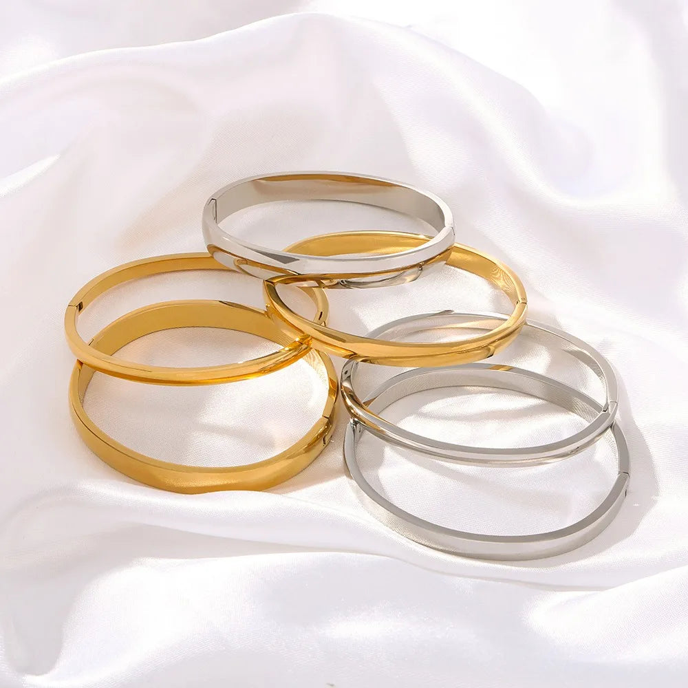 Minimalist Stainless Steel Pure Gold Plated Plain Pattern Bracelet for Women Simple Stackable Bracelets unisex