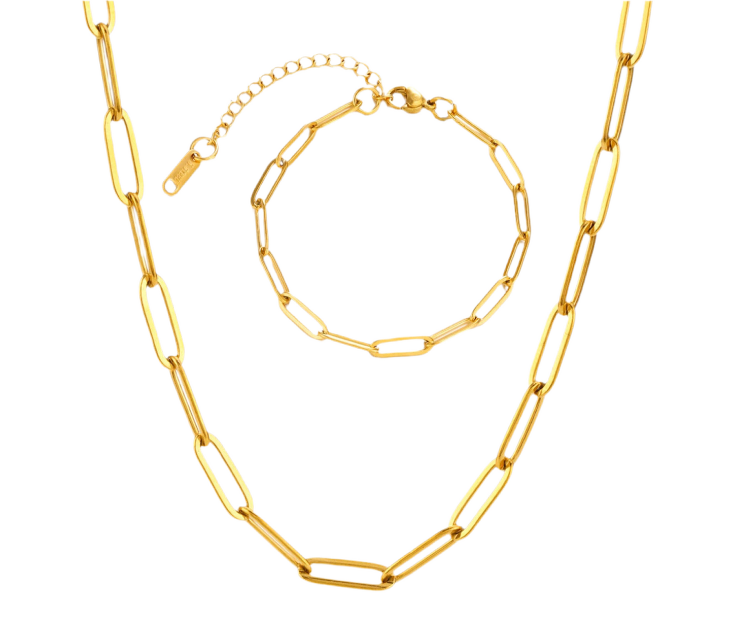 Minimalist Gold Color paper clip Necklace+Bracelet