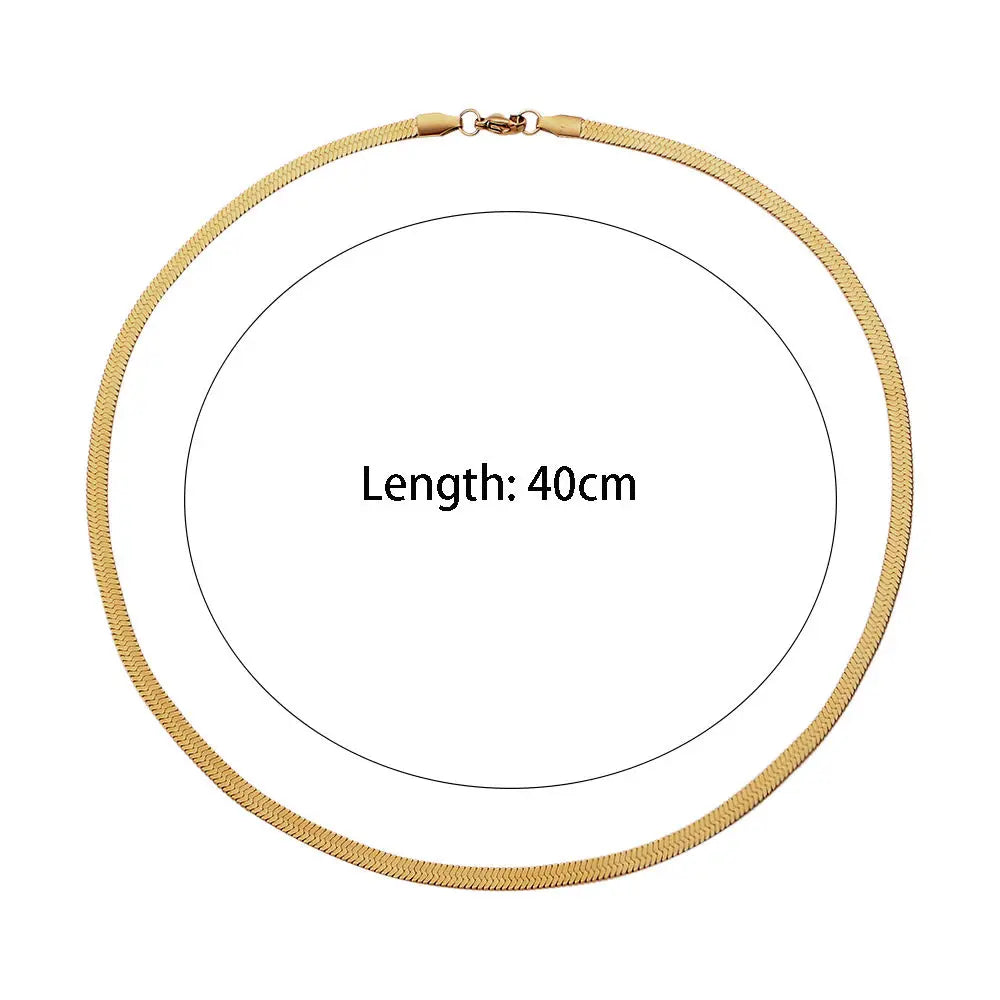 Minimalist Basics 4mm Herringbone Chain Necklaces Bracelets Gold Plated Chain Jewelry Set Silver Color Blade Chain For Women