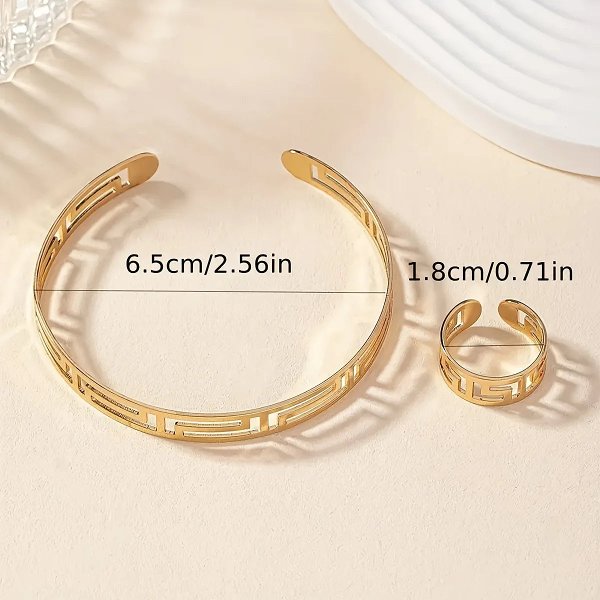 1 Ring 1 Bangle Minimalist Style Jewelry Set Chic Hollow Design Suitable For Men And Women Match Daily Outfits