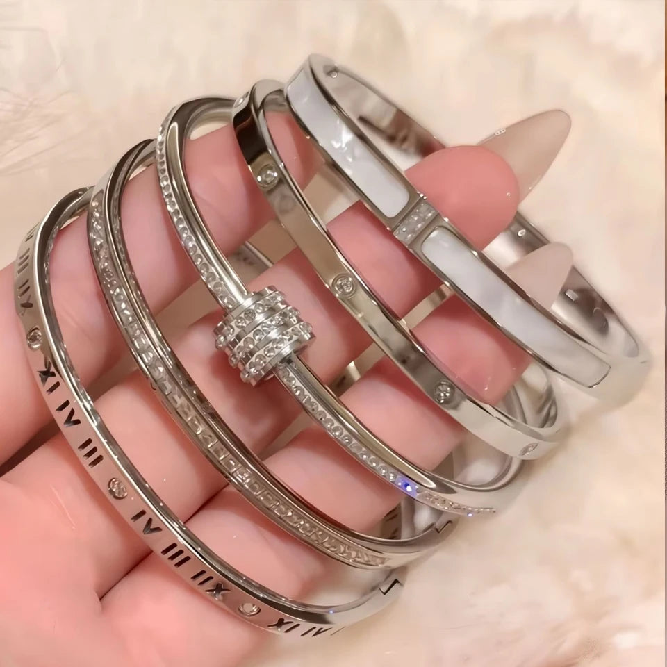 Stackable 5Pcs/set Silver Color Titanium Steel Bracelet