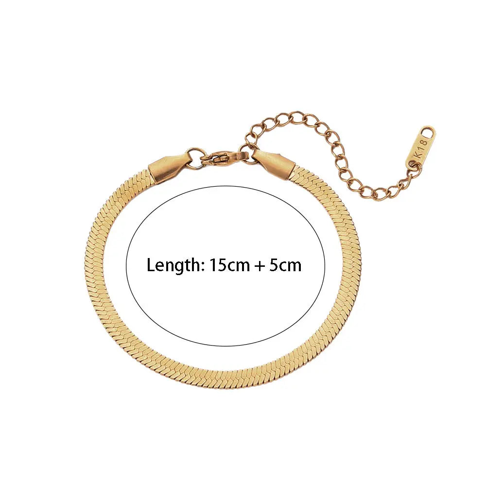 Minimalist Basics 4mm Herringbone Chain Necklaces Bracelets Gold Plated Chain Jewelry Set Silver Color Blade Chain For Women