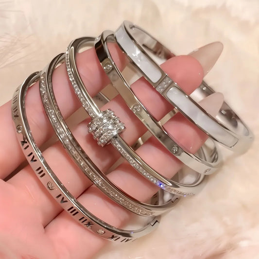 Stackable 5Pcs/set Silver Color Titanium Steel Bracelet