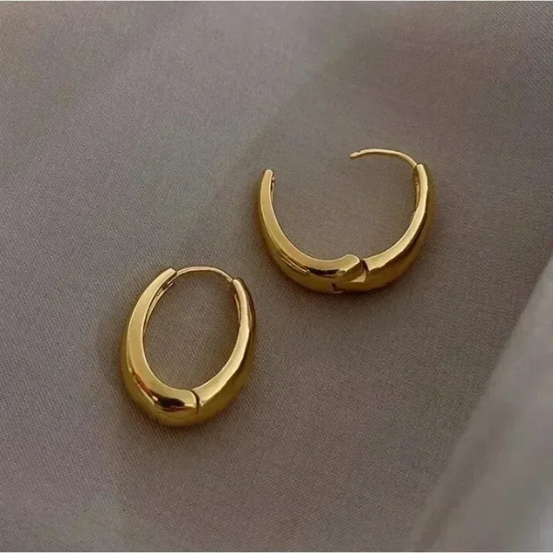 Trend Metal Geometry Gold Color Women's Hoop Earrings Fashion New Design Oval Minimalist unisex
