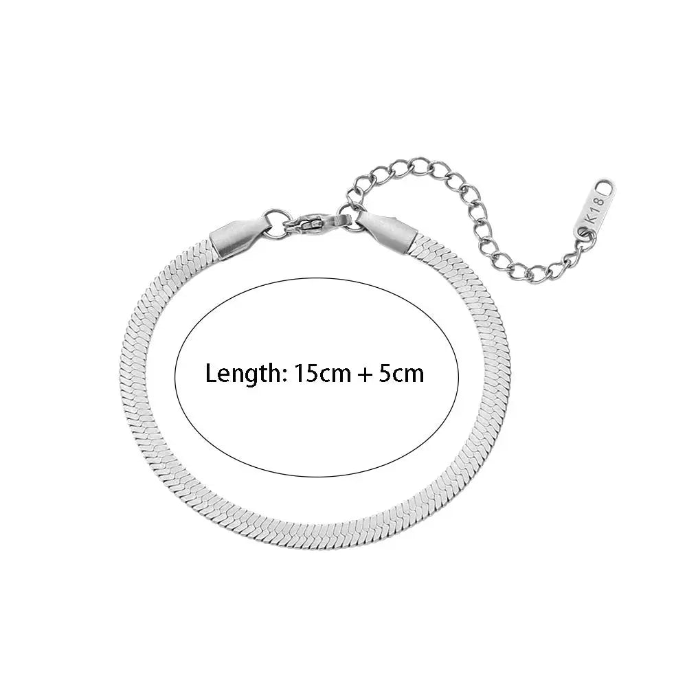 Minimalist Basics 4mm Herringbone Chain Necklaces Bracelets Gold Plated Chain Jewelry Set Silver Color Blade Chain For Women