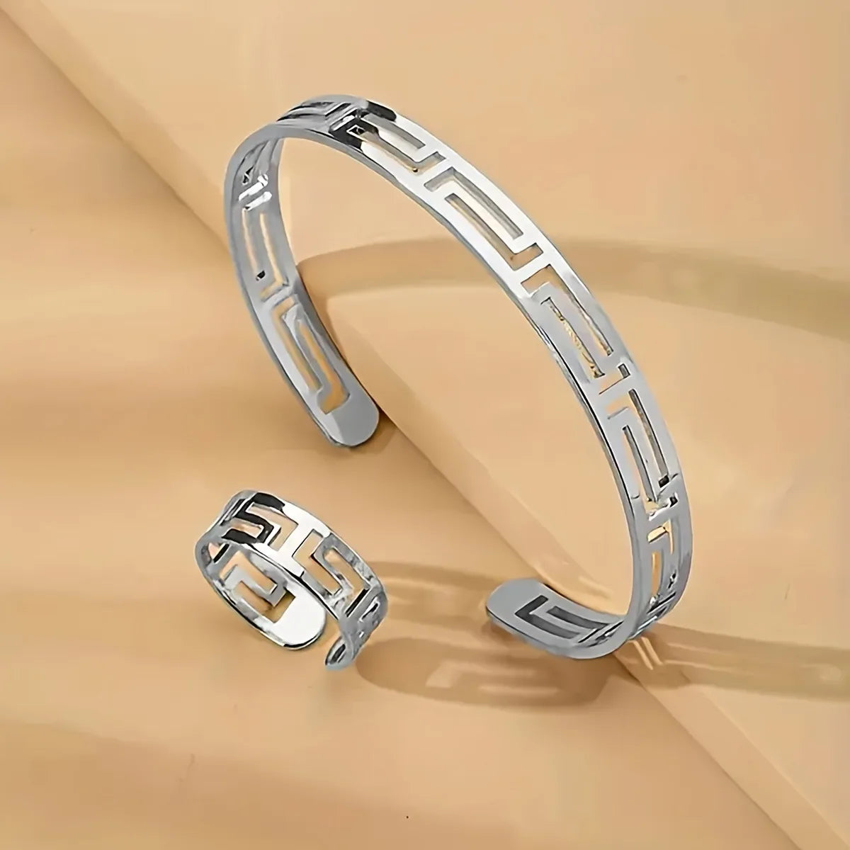 1 Ring 1 Bangle Minimalist Style Jewelry Set Chic Hollow Design Suitable For Men And Women Match Daily Outfits