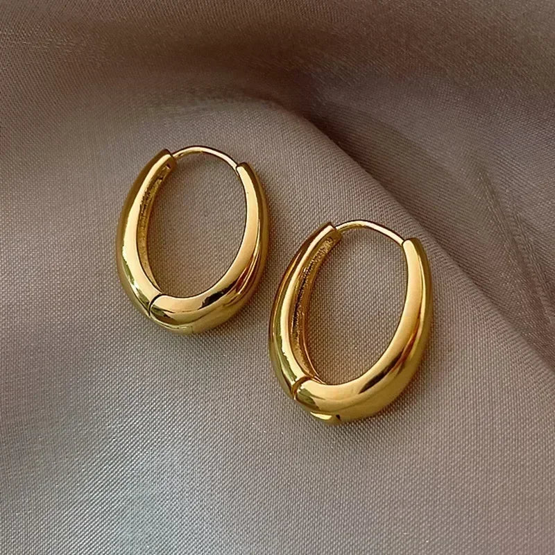 Trend Metal Geometry Gold Color Women's Hoop Earrings Fashion New Design Oval Minimalist unisex